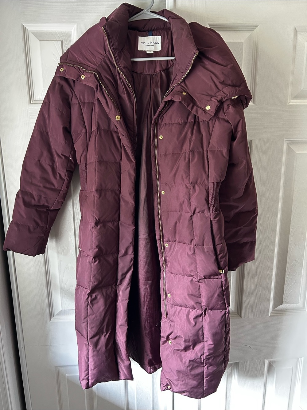 Cole Haan Women's Long Quilted Puffer Coat - plum/burgundy
